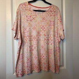 Croft & Barrow 2X  Pink Orange Multi-Print Short Sleeve Cotton Tee